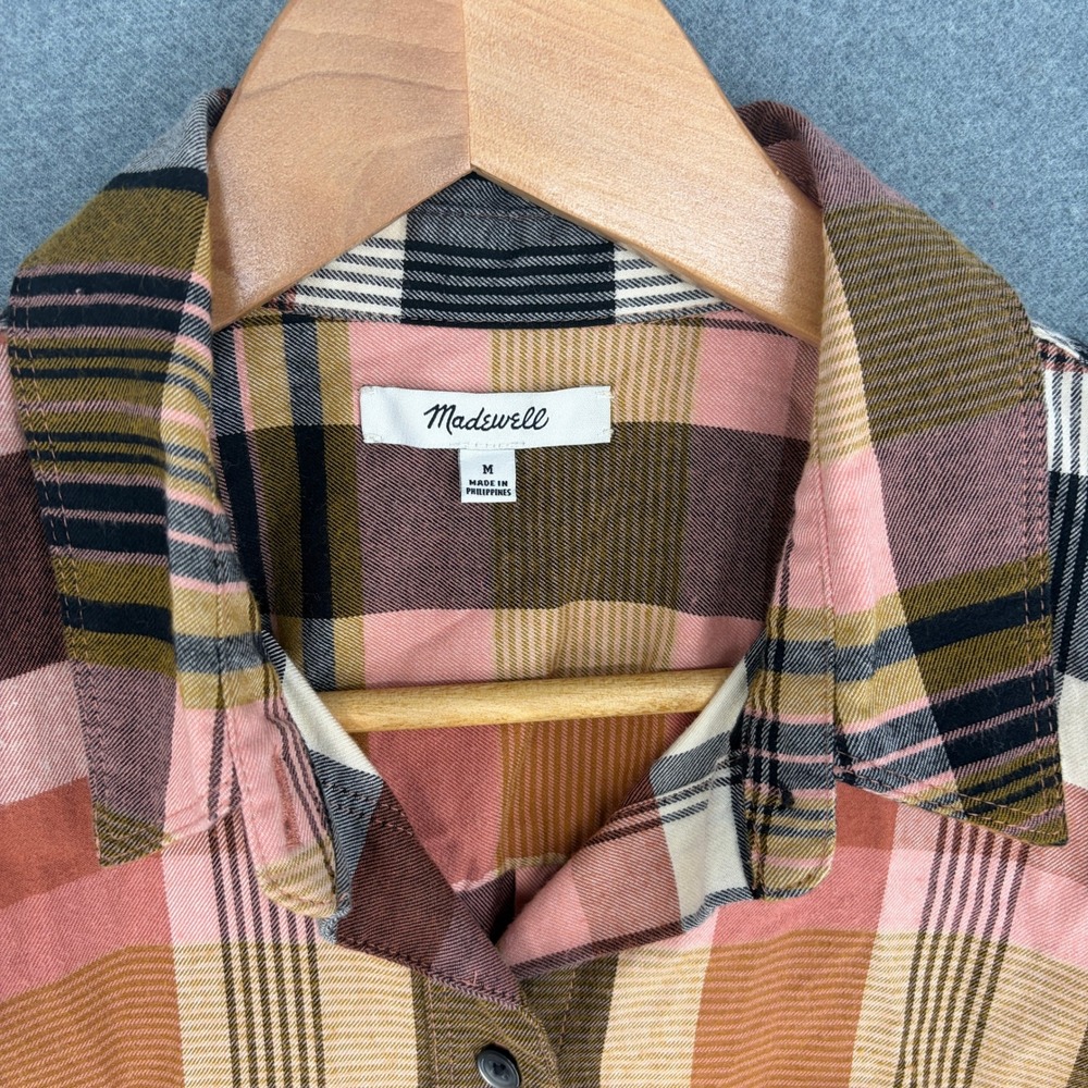 Madewell Women Medium Pink Brown Plaid Flannel Sunday Shirt Button Down Cotton - Picture 2 of 7